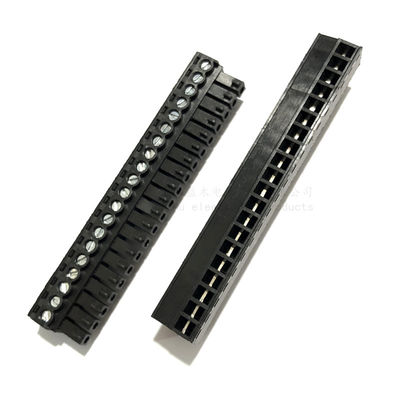 os blocos de terminais Pluggable do parafuso do PWB do passo de 3.81mm obstruem + ângulo direito Pin Header Black