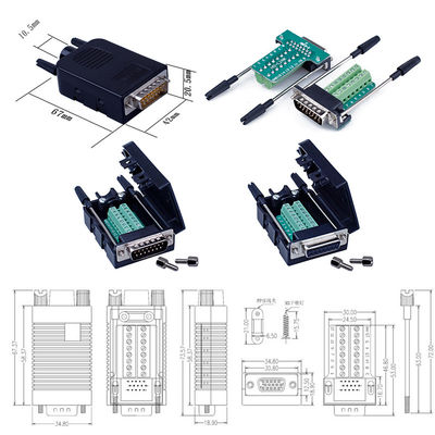 Sub 15 Pin Dual Row Connectors de DB15 D ao adaptador dos blocos de terminais com alojamento