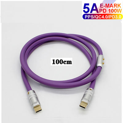 o tipo paládio 100W de 6mm O.D USB 3,1 do cabo da carga de C que carrega para portáteis marca telefones espertos