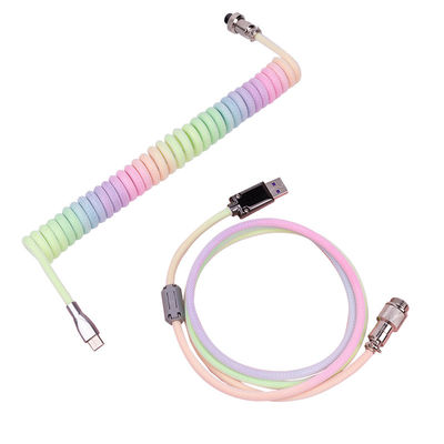 Conector audio enrolado mecânico do cabo do teclado que acopla o tipo-c cabo de USB do arco-íris