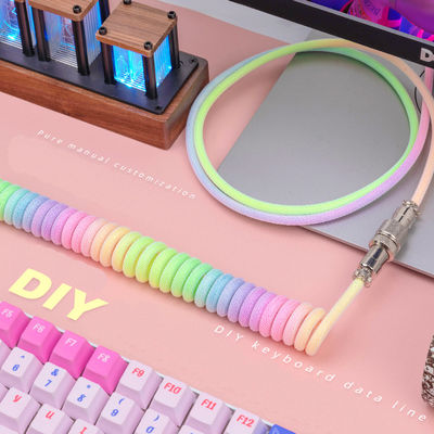 Conector audio enrolado mecânico do cabo do teclado que acopla o tipo-c cabo de USB do arco-íris