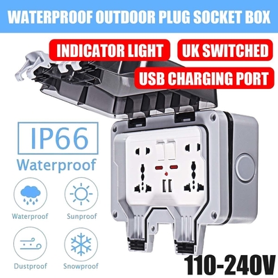 Caixa de interruptor plástica de carregamento exterior IP66 de Polos do soquete fixado na parede da tomada de poder Wheatherproof