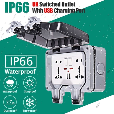 Caixa de interruptor plástica de carregamento exterior IP66 de Polos do soquete fixado na parede da tomada de poder Wheatherproof