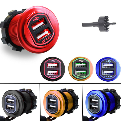 Soquete de poder duplo 4.8A do adaptador da tomada do carregador de USB para o auto navio 12-24V impermeável do caminhão da motocicleta