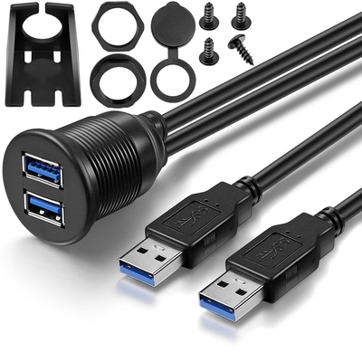 Homem portuário duplo do adaptador da doca de USB 3,0 nivelados da montagem do painel do painel do carro ao cabo de extensão fêmea