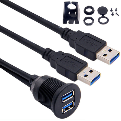 Homem portuário duplo do adaptador da doca de USB 3,0 nivelados da montagem do painel do painel do carro ao cabo de extensão fêmea