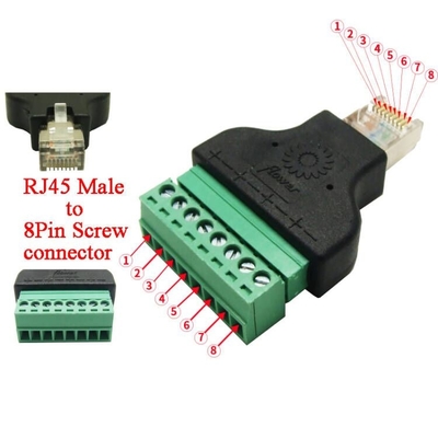 RJ45 homem 8P8C a 8 Pin Screw Terminal Block Adapter para a solução video do CCTV