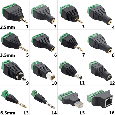 homem audio Jack Female Plug do fones de ouvido 3-Pole estereofônico de 3.5mm para parafusar o adaptador do bloco de terminais