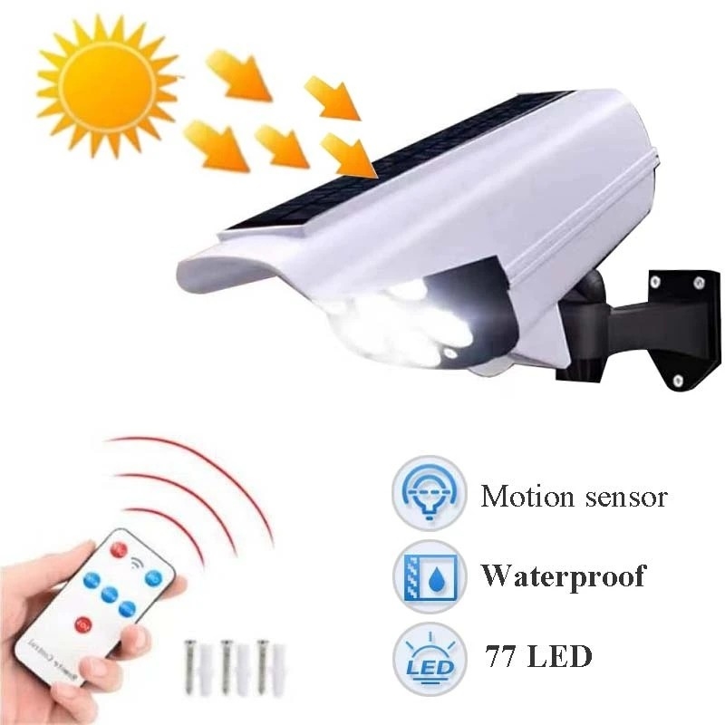 2 em 1 lâmpada de parede solar exterior leve solar do sensor de movimento da câmera do manequim da segurança impermeável