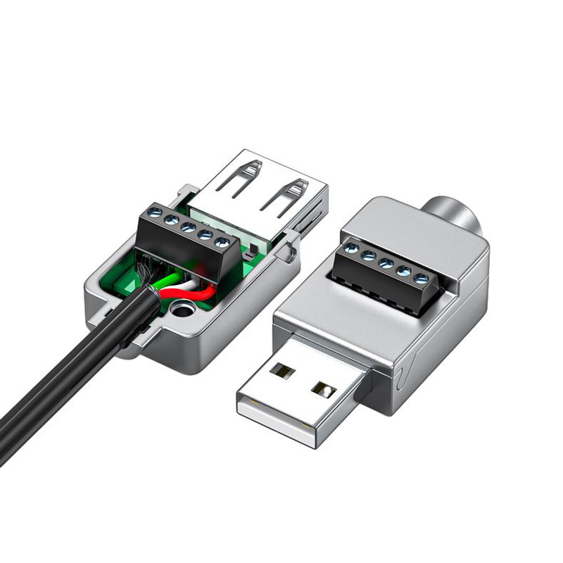 Caixa de metal USB Jack masculino ou feminino para blocos terminais de parafuso de 5 pinos Adaptador de conector