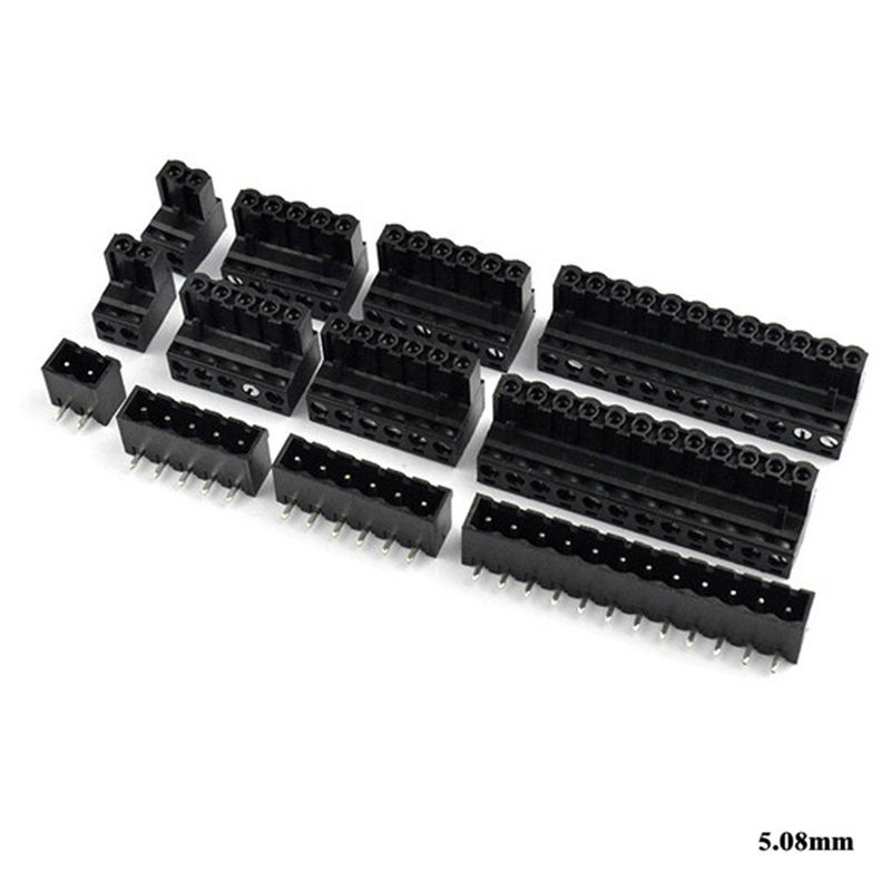 os blocos de terminais Pluggable do parafuso do PWB do passo de 5.08mm obstruem + ângulo direito Pin Header Black