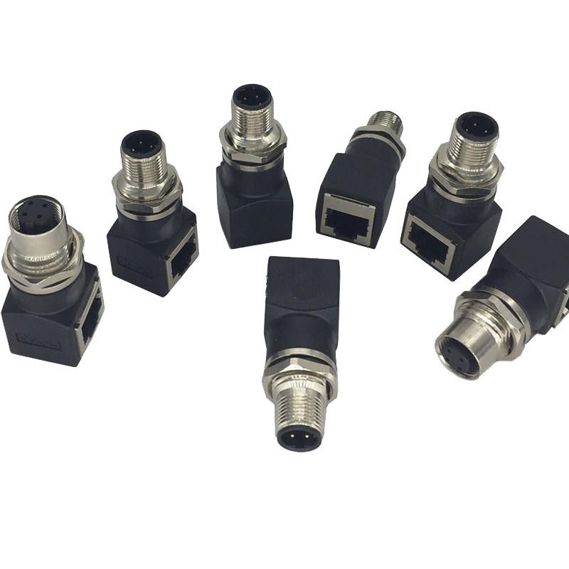 Tomada dos ethernet RJ45 do conector masculino do núcleo M12 4 ao adaptador ou fêmea