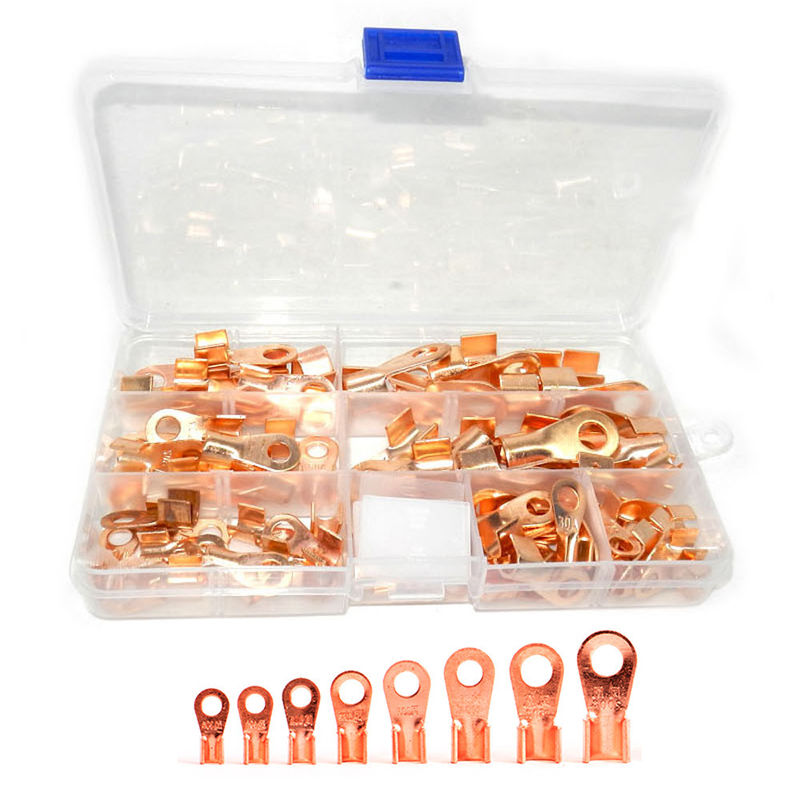 o fio aberto do tambor 80pcs frisa o jogo de cobre OT 10A de Ring Lug Terminals Assortment Set a 100A