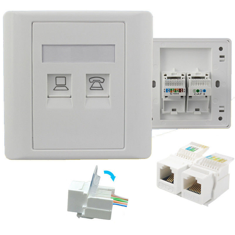 Braçadeira rápida modular portuária dupla de Jack Cat 5E da rede de telefone de RJ11 RJ45 para a tomada de soquete da parede