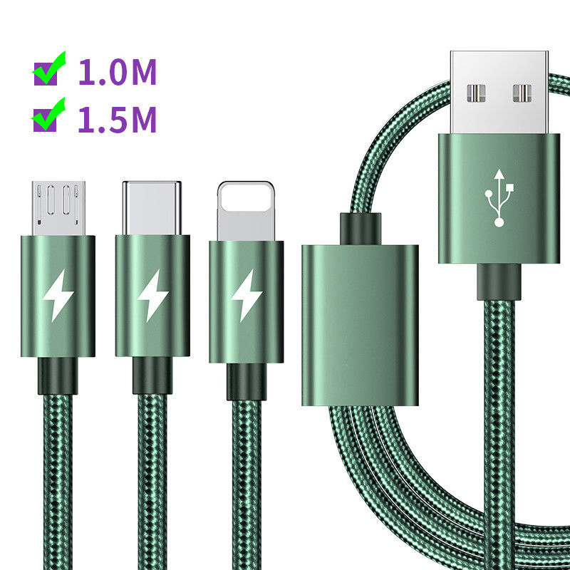 3-in-1 que o cabo rápido USB da carga datilografa o cabo da carga de 5 ampère dados de C trançou o cabo da tela