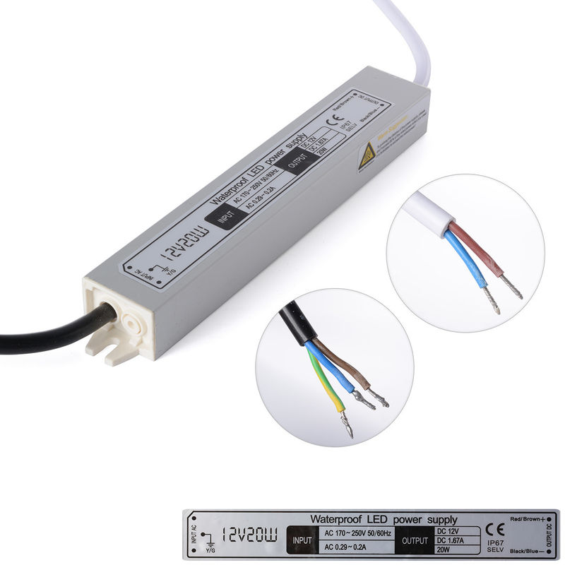 A C.C. 12V 20W que ilumina o motorista impermeável Power Supply IP67 do diodo emissor de luz do transformador entrou o adaptador de AC170-250V para a tira do diodo emissor de luz