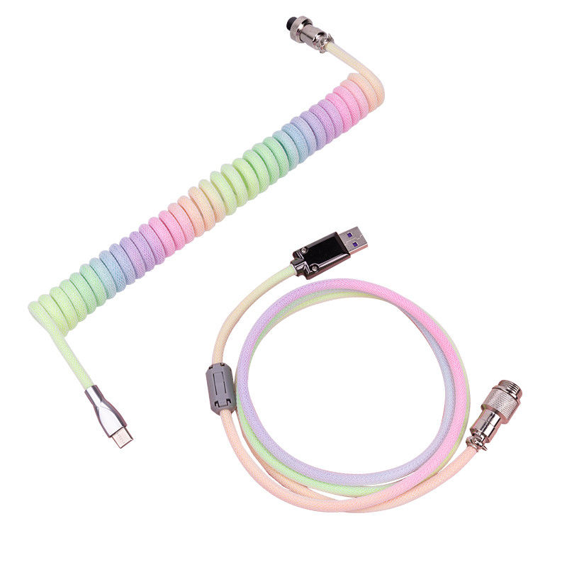 Conector audio enrolado mecânico do cabo do teclado que acopla o tipo-c cabo de USB do arco-íris