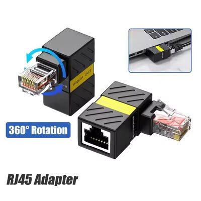 Adaptador de Rede RJ45 Fêmea para Macho Cat6A Rotação 360 Graus para Rede Ethernet LAN